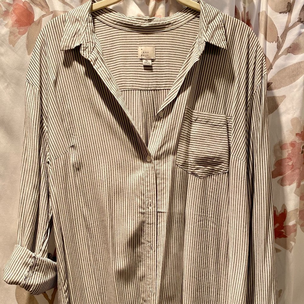 Oversized Striped Button Up